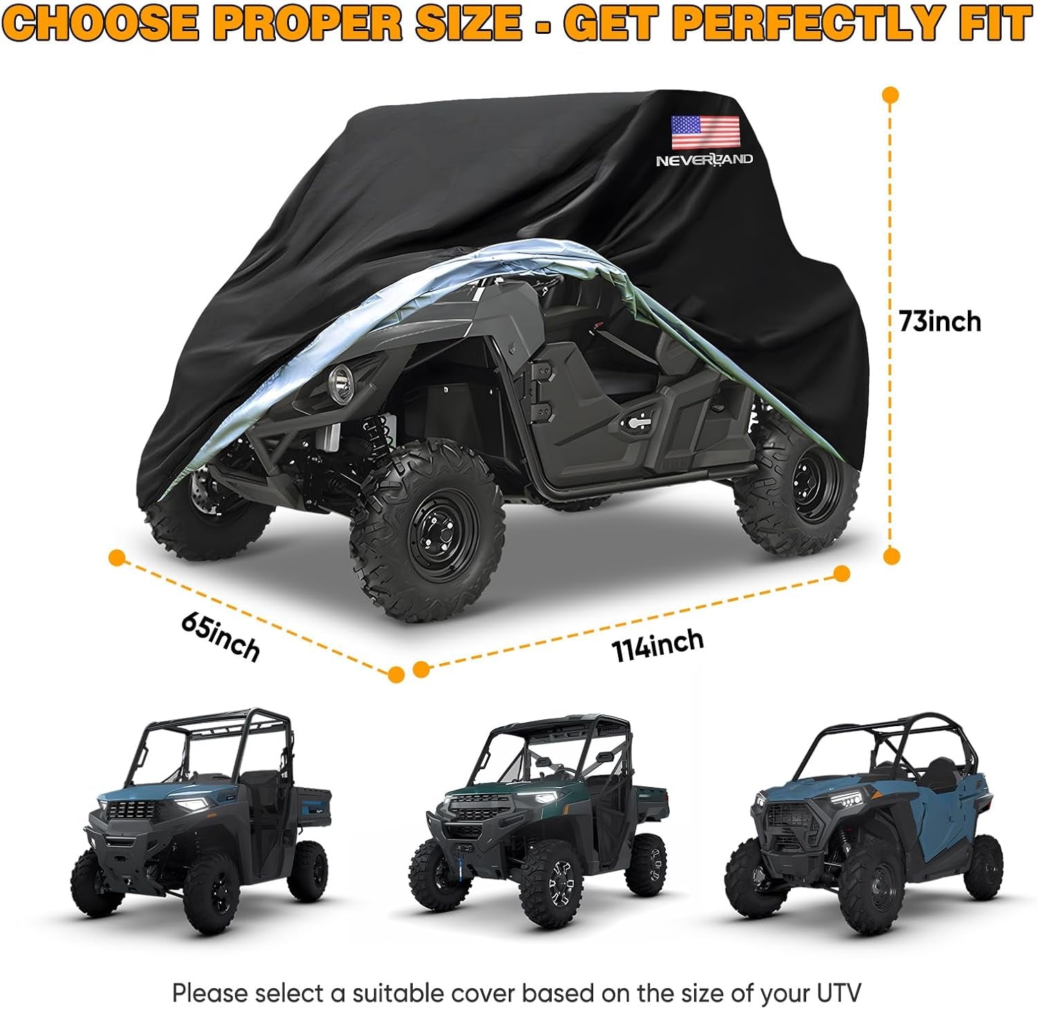 UTV Covers Heavy Duty, 300D UTV Cover 2-3 Seater All-Weather Protection, Side by Side Cover Waterproof Outdoor Compatible with Honda Pioneer Polaris Ranger 114"X 65"X 73" (American Flag)
