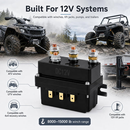 Solenoid Relay, 2 Pack 12V 500A Winch Relay Solenoid Replacement Contactor for 8000-15000Lb ATV UT Winch Control