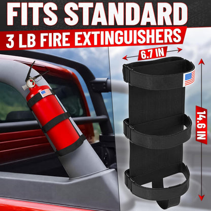 Fire Extinguisher Mount for Vehicle - Adjustable Nylon Strap, No-Drill, Roll Bar Mount, Quick Release | Fits 3 Lb Extinguishers Diameter 3.5 in - Fire Extinguisher Holder for Car & Off-Road Vehicles
