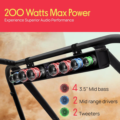 32" Powered ATV/UTV Soundbar System, 200W Bluetooth Speakers with Built-In Amplifier, Waterproof and Weatherproof, Wireless BT Streaming and Auxiliary Input, LED Lights