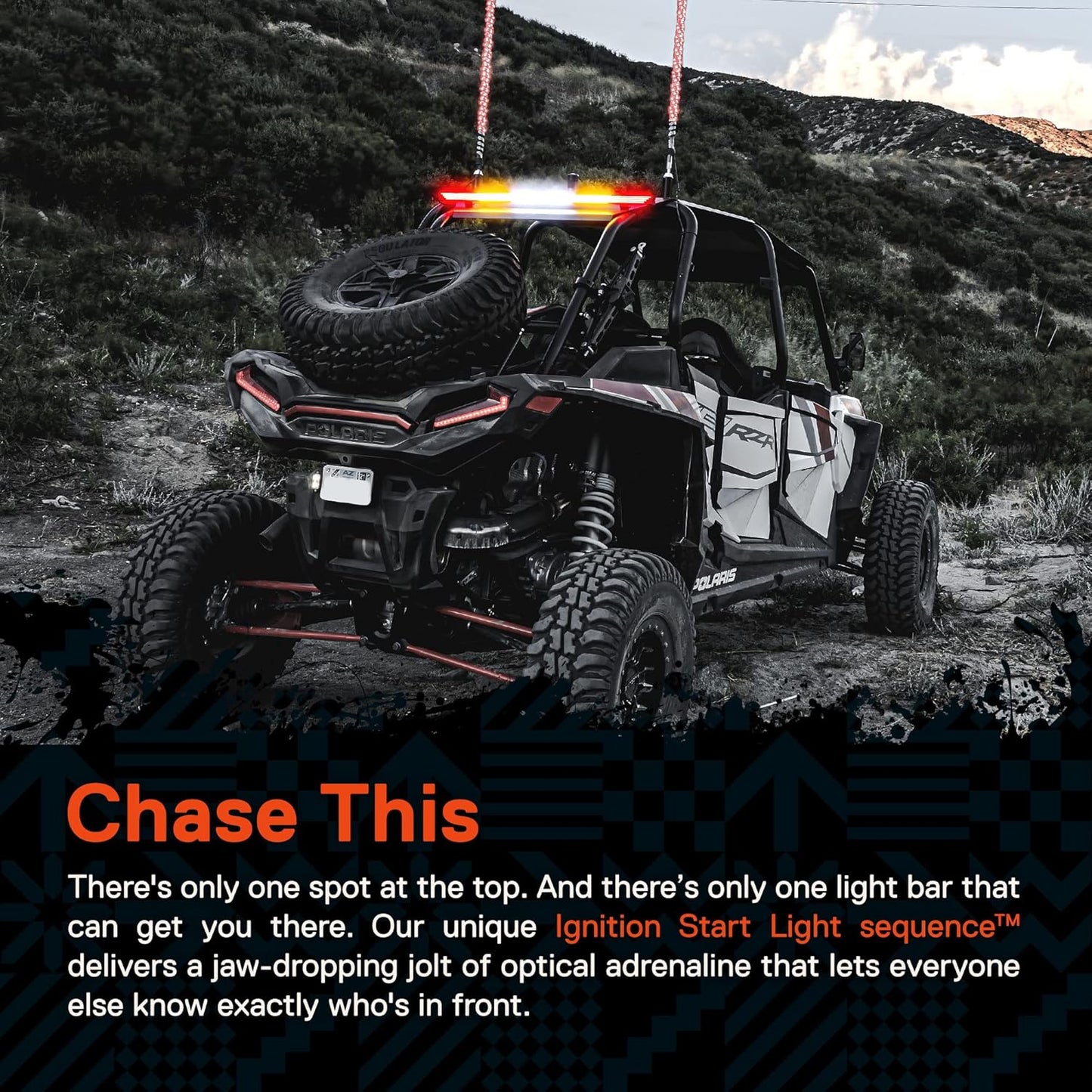 True Mods 28" Off-Road Rear LED Chase Light Bar for Polaris RZR XP Can-Am Maverick X3 UTV ATV SXS Truck [White Sequential Scanner] [Red Tail Brake Amber Turn Signal Flashing Flinker] [IP67 Waterproof]