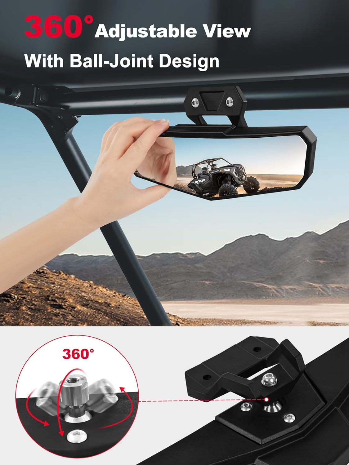UTV Rear View Mirror Compatible with Polaris RZR PRO XP /4, Turbo R /4 2026 2025 2024 2023 2022 2021 2020, RZR XP 1000 2026 2025 2024 Accessories, Adjustable Convex RZR Rearview Mirror