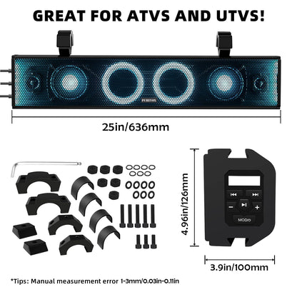 UTV Sound Bar,25 Inch ATV Soundbar Music Sync Sxs Sound Bar for Golf Cart Atv Car