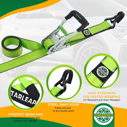 Car Tie down Straps for Trailers with J Hooks (4PK) - Car Tie down Axle Straps 2" X 8' - 10,000Lb Guaranteed Break Strength -2" X 38" Axle Tie down Straps, Perfect for Trailer, UTV, Truck Moving
