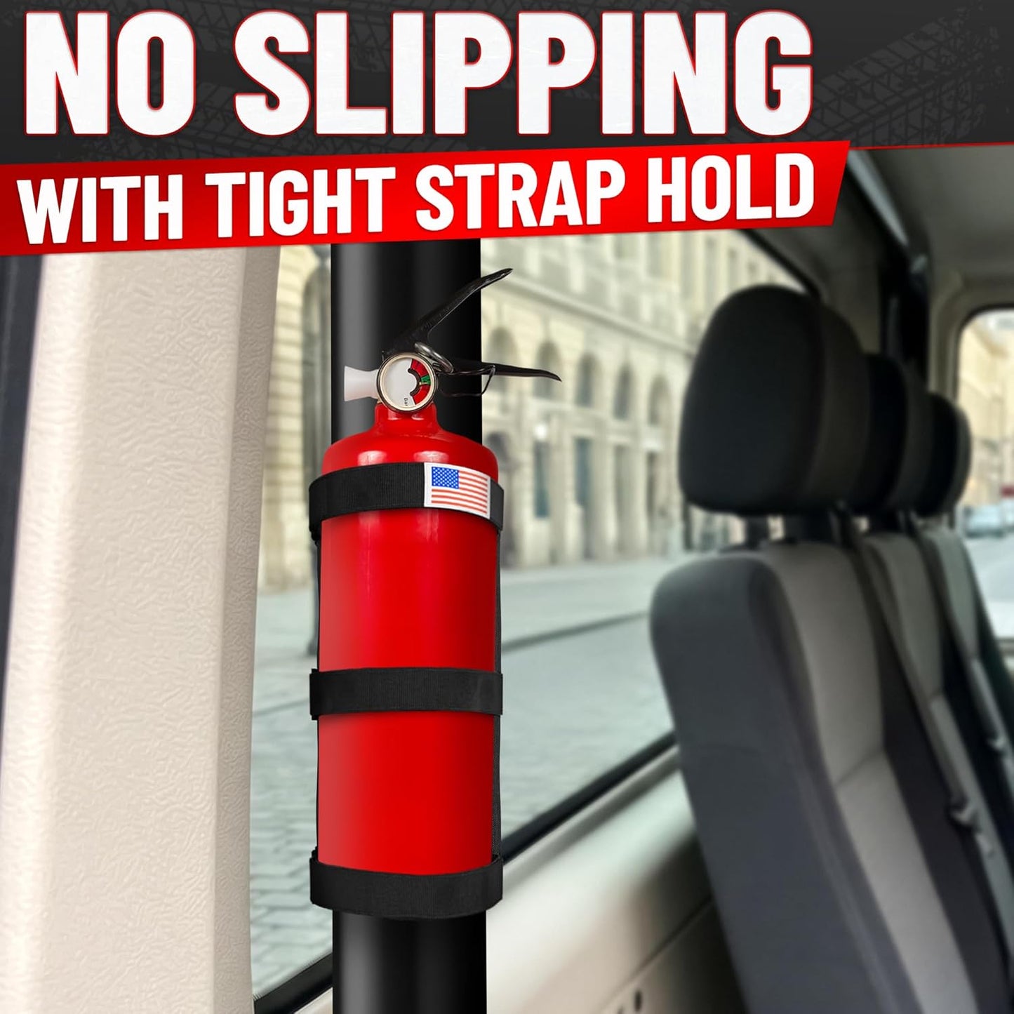 Fire Extinguisher Mount for Vehicle - Adjustable Nylon Strap, No-Drill, Roll Bar Mount, Quick Release | Fits 3 Lb Extinguishers Diameter 3.5 in - Fire Extinguisher Holder for Car & Off-Road Vehicles