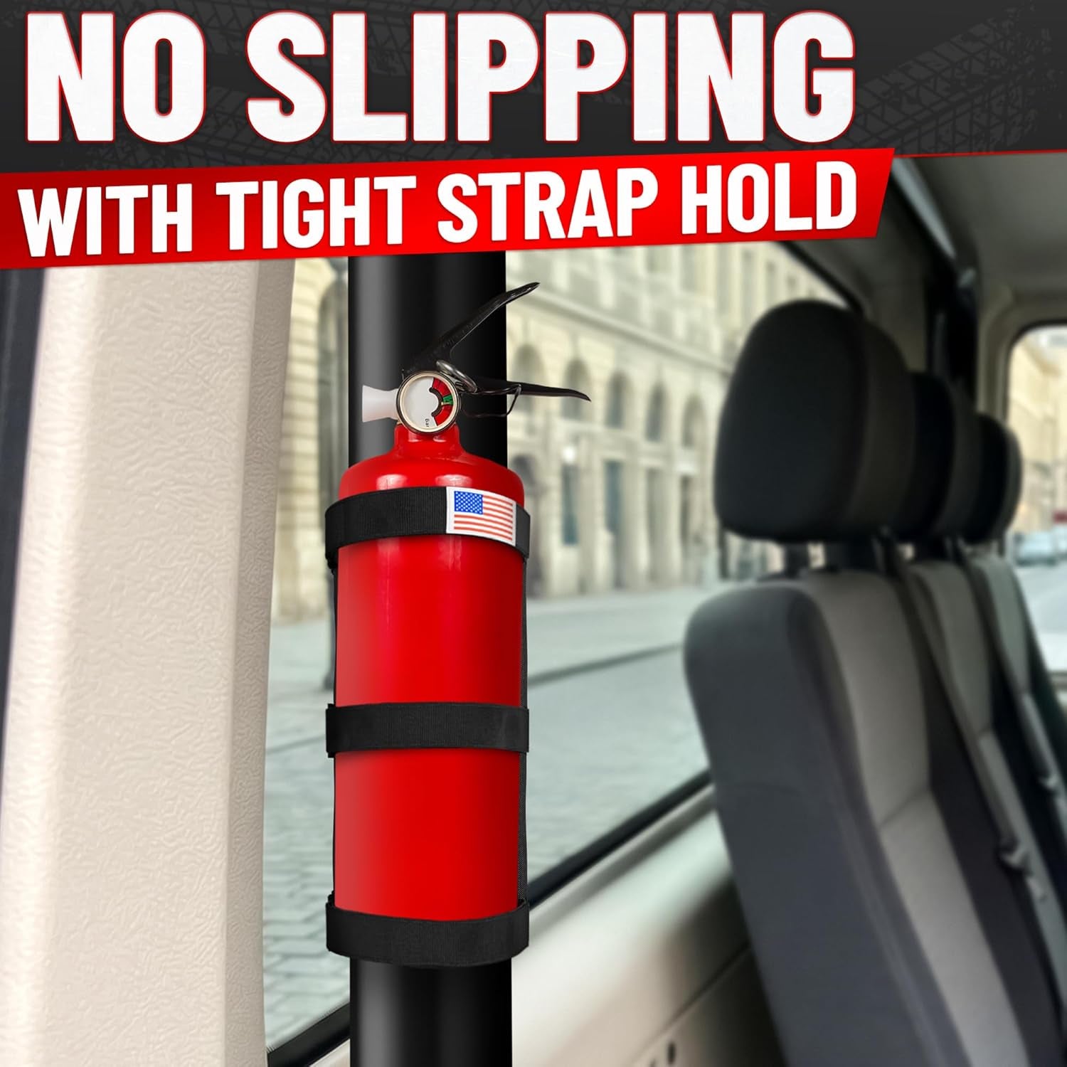 Fire Extinguisher Mount for Vehicle - Adjustable Nylon Strap, No-Drill, Roll Bar Mount, Quick Release | Fits 3 Lb Extinguishers Diameter 3.5 in - Fire Extinguisher Holder for Car & Off-Road Vehicles