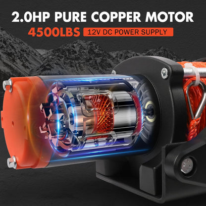 4500 Lb Winch Waterproof IP67 Electric Winch with Wireless Remote Synthetic Winch Rope Hawse Fairlead Handheld Remote ATV UTV Winches 12V Portable Power Winch