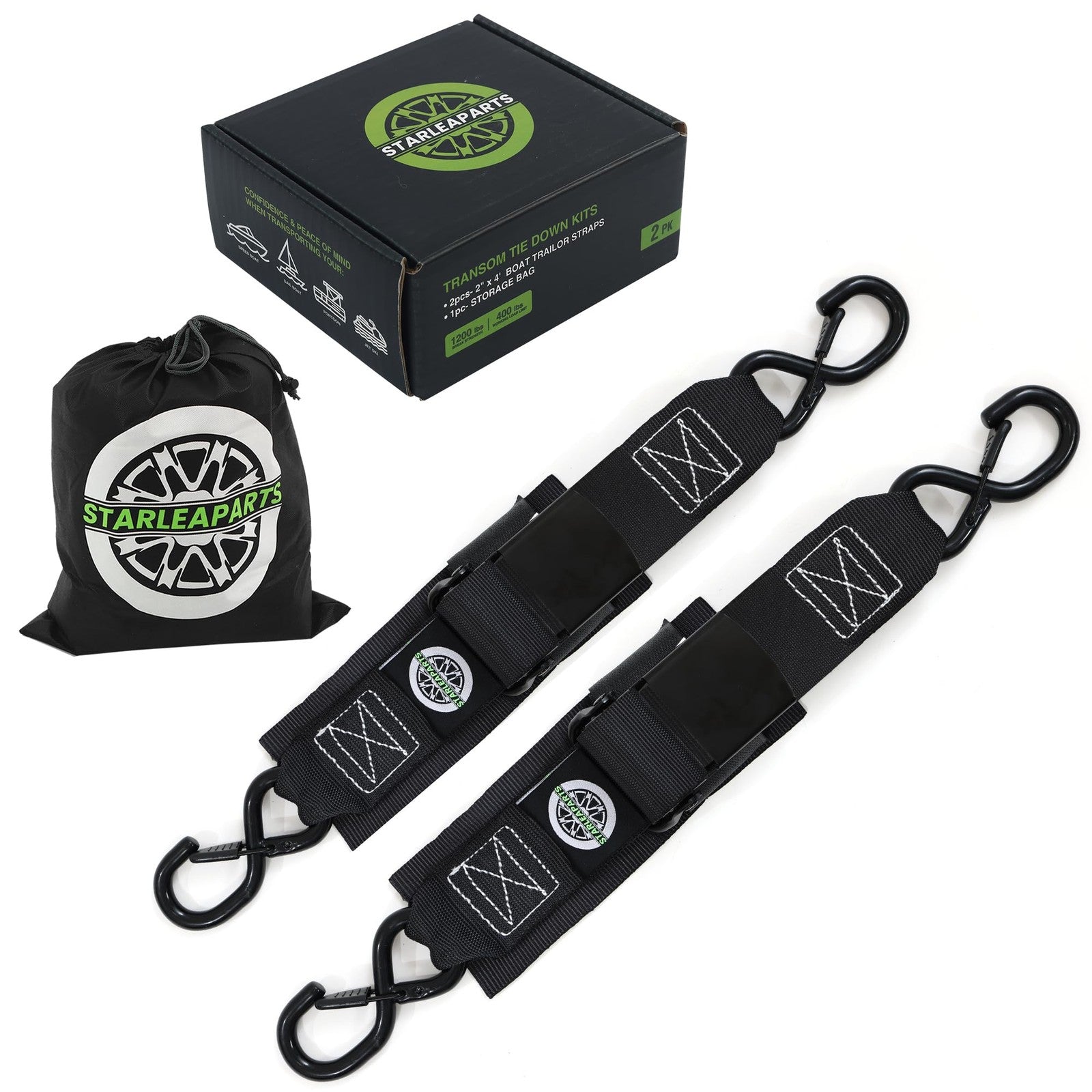 Transom Tie down Kits (2PK) -2" X 48" Boat Transom Straps - 1,200Lb Break Str...